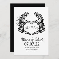 Black Skeleton Hand Heart Wedding Rings Doodle