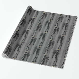 Black Skeleton with gold Halo and Wings Gothic Wrapping Paper