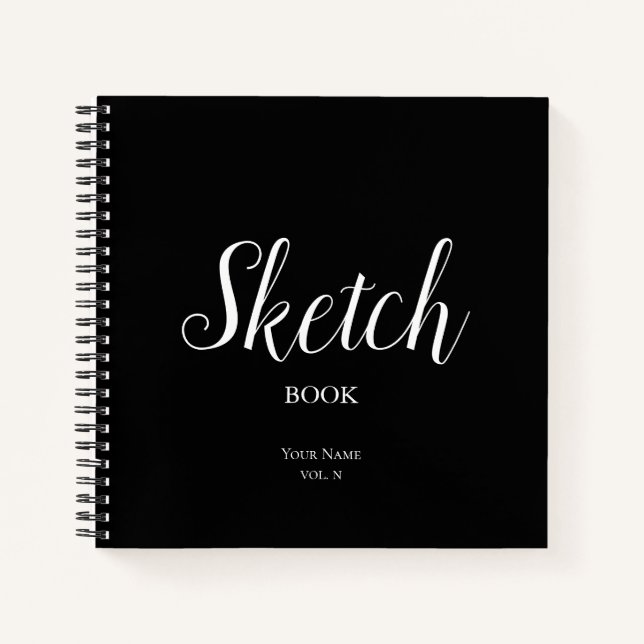 Black Sketch Book with Name Personalised Notebook (Front)