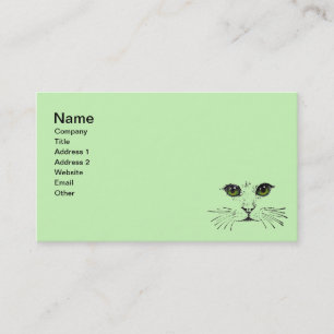 Black Sketch of Cat Face Green Yellow Eyes Business Card