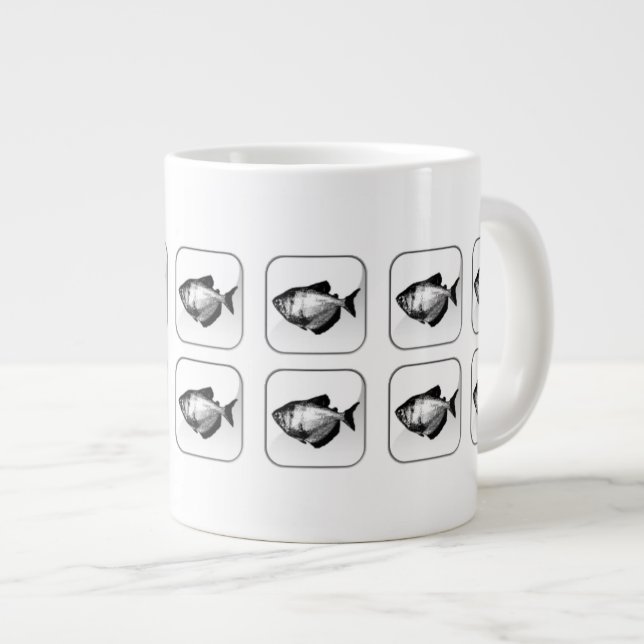 Black Skirt Tetra Square Button Pattern Large Coffee Mug (Front Right)