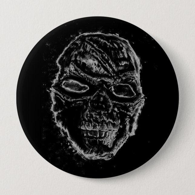 Black skull 10 cm round badge (Front)