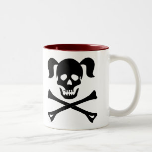 Black Skull and Crossbones With Pigtails Two-Tone Coffee Mug