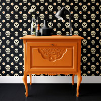 Black Skull and Flowers Halloween 