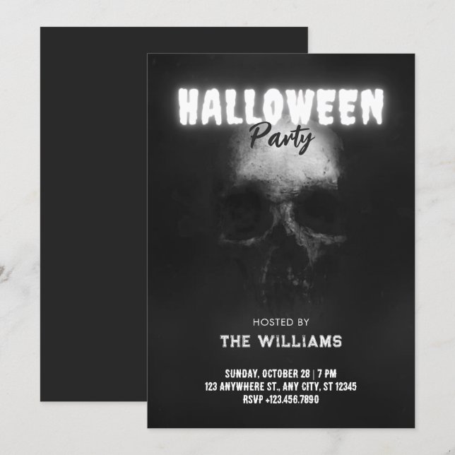 Black Skull bone head halloween  Invitation (Front/Back)