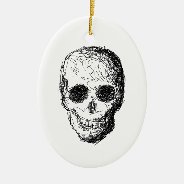 Black Skull. Ceramic Tree Decoration (Front)