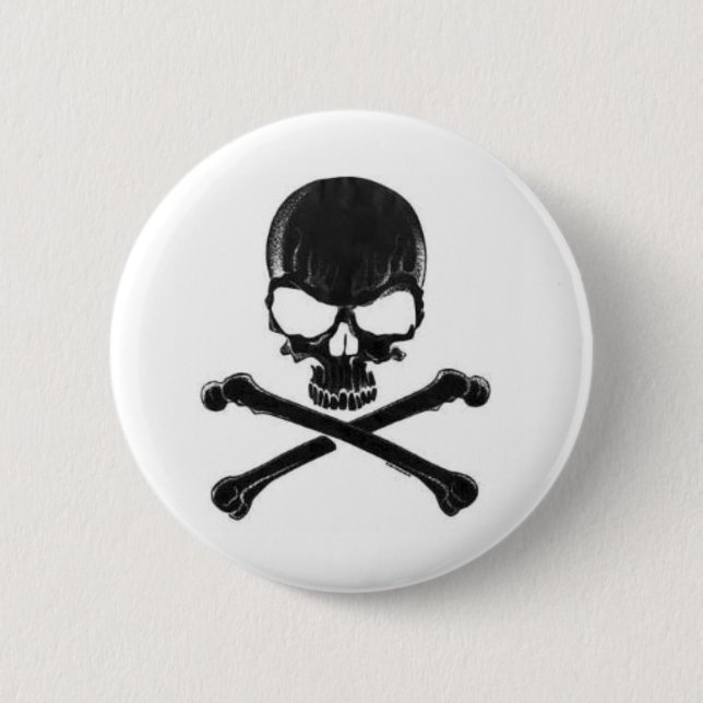 Black Skull/Crossbone 6 Cm Round Badge (Front)