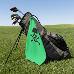 Black Skull green golf towel