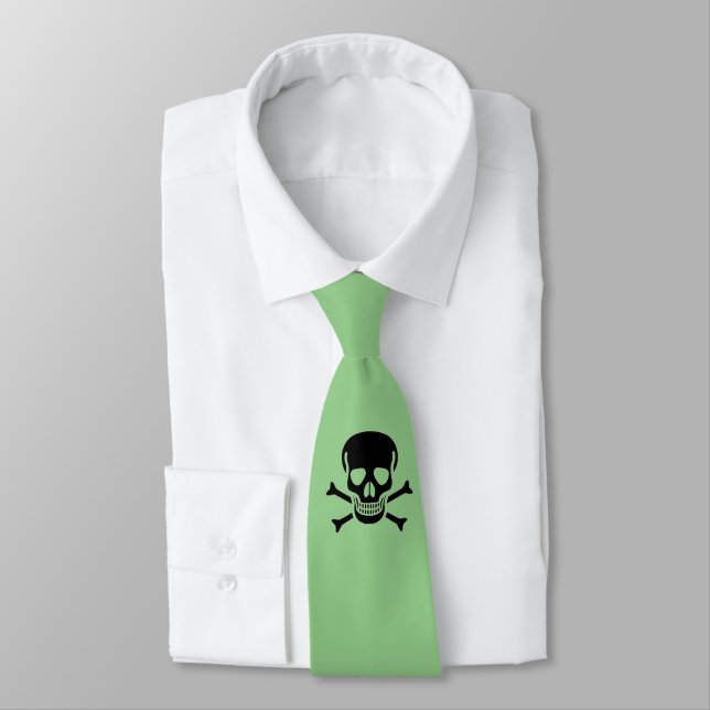 Black Skull green necktie (Tied)