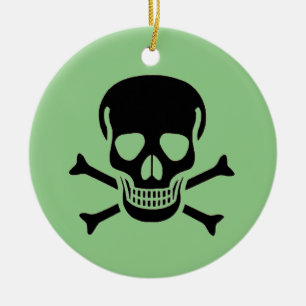 Black Skull green round ceramic ornament