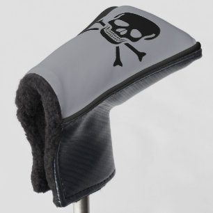 Black Skull grey golf club putter cover