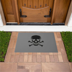 Black Skull grey large doormat