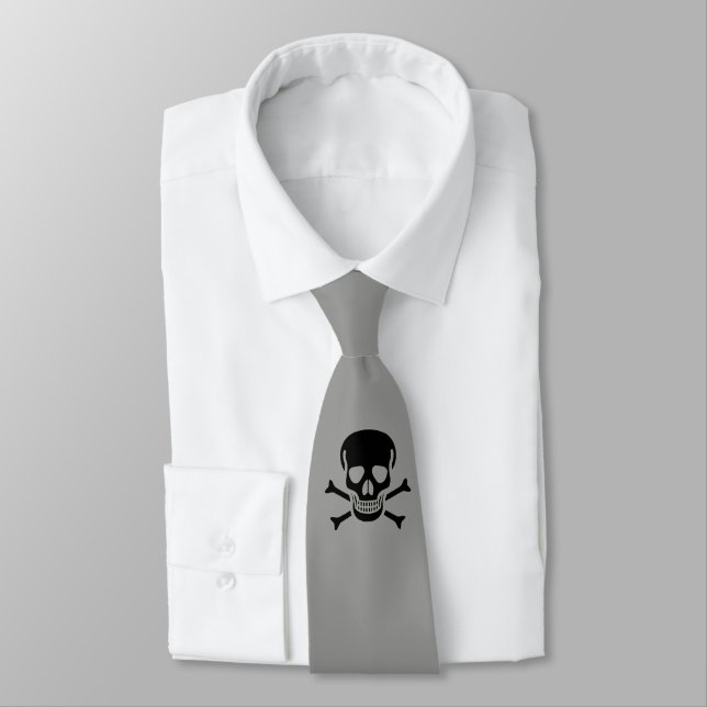 Black Skull grey necktie (Tied)