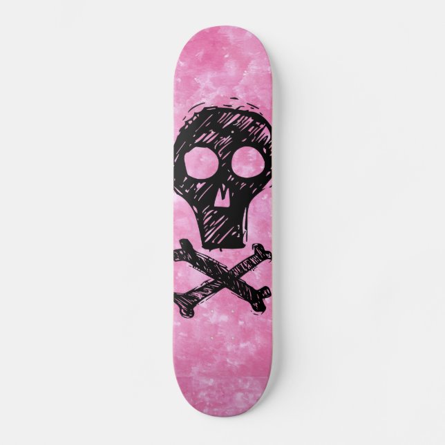 Black Skull Pink sky skateboard deck (Front)