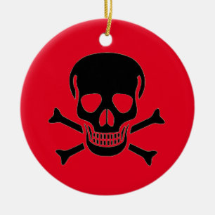 Black Skull red round ceramic ornament 2 sided
