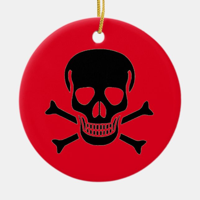 Black Skull red round ceramic ornament 2 sided (Front)