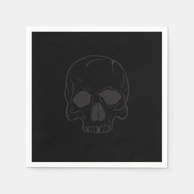 Black Skull Rock Star Cool Black Birthday Party Napkin (Front)