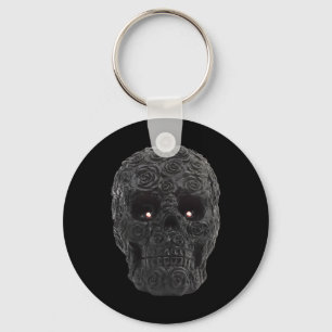 Black Skull Roses Gothic Floral Halloween Costume Key Ring