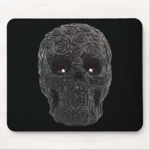 Black Skull Roses Gothic Floral Halloween Costume Mouse Pad