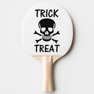 Black Skull Trick or Treat white ping pong paddle
