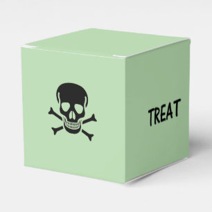 Black Skull Trick Treat green square favor boxes
