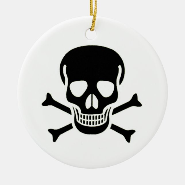 Black Skull white round ceramic ornament 2 sided (Front)