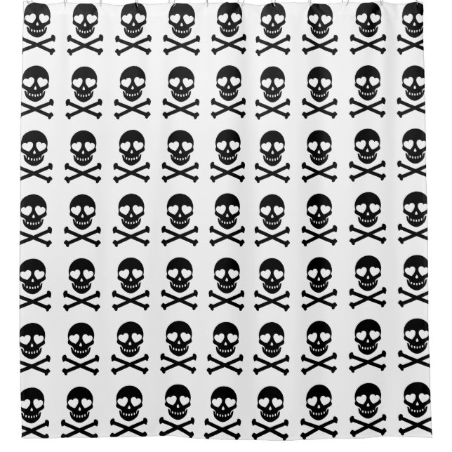 Black Skulls and Crossbones Shower Curtain (Front)