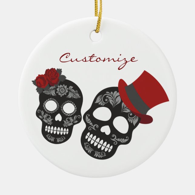 Black skulls Duo Thunder_Cove Ceramic Ornament (Front)