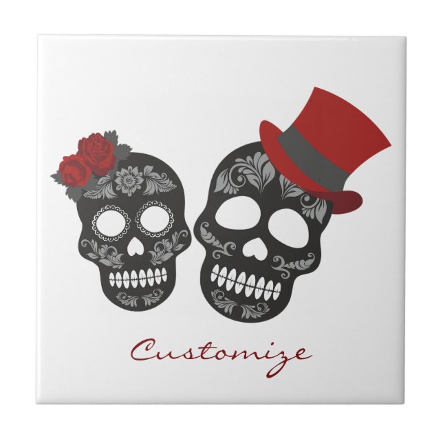 Black skulls Duo Thunder_Cove Ceramic Tile (Front)