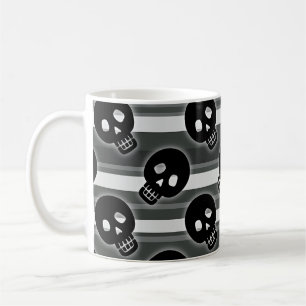 Black Skulls on Black White Stripes Coffee Mug