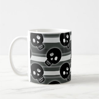 Black Skulls on Black White Stripes Coffee Mug