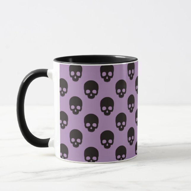Black Skulls on Light Purple Halloween Mug (Left)