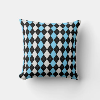 Black & SKY BLUE Diamonds ARGYLE Pattern Cushion