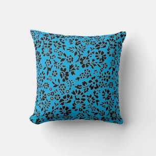 Black & Sky Blue Flowered Cushion