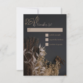 Black Slate Boho Rustic Floral Wedding RSVP Card