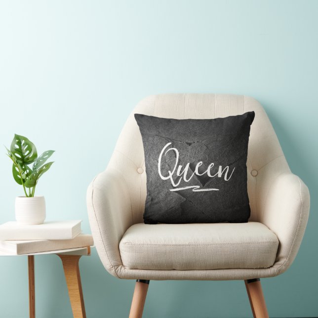 Black Slate Rock with Queen Text Cushion (Chair)
