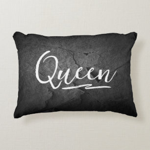 Black Slate Rock with Queen Text Decorative Cushion