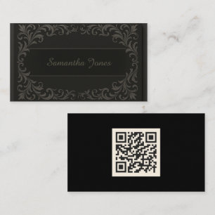 Black Sleek Fancy QR Code Business Card