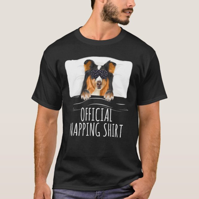 Black Sleep Mask Shetland Sheepdog Official Nappin T-Shirt (Front)