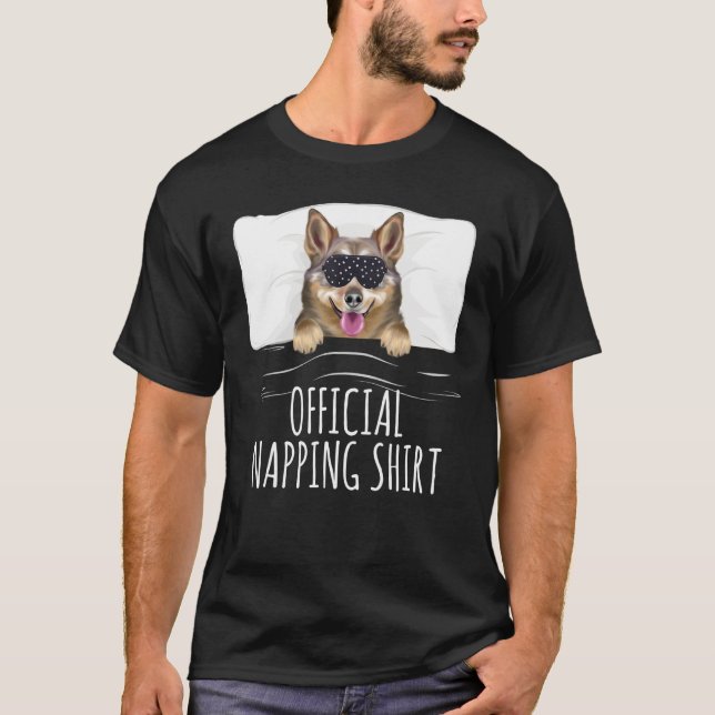 Black Sleep Mask Swedish Vallhund Official Napping T-Shirt (Front)
