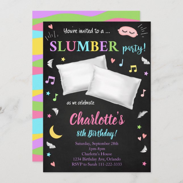 Black Sleepover Slumber Party Invitation (Front/Back)