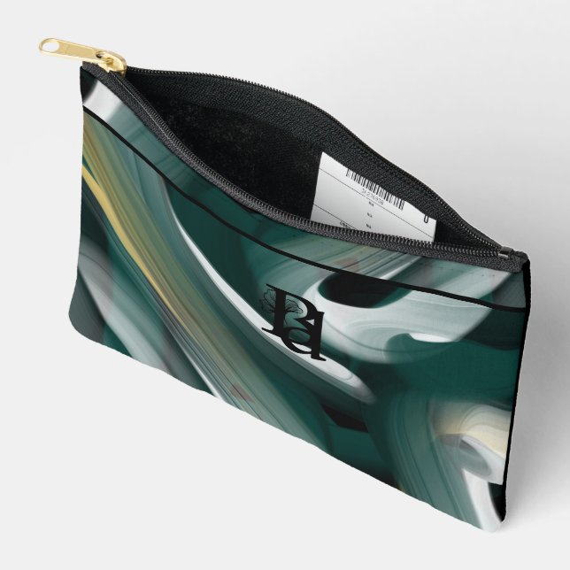 Black Small Accessory Pouch Trend Abstract Green  (Open)