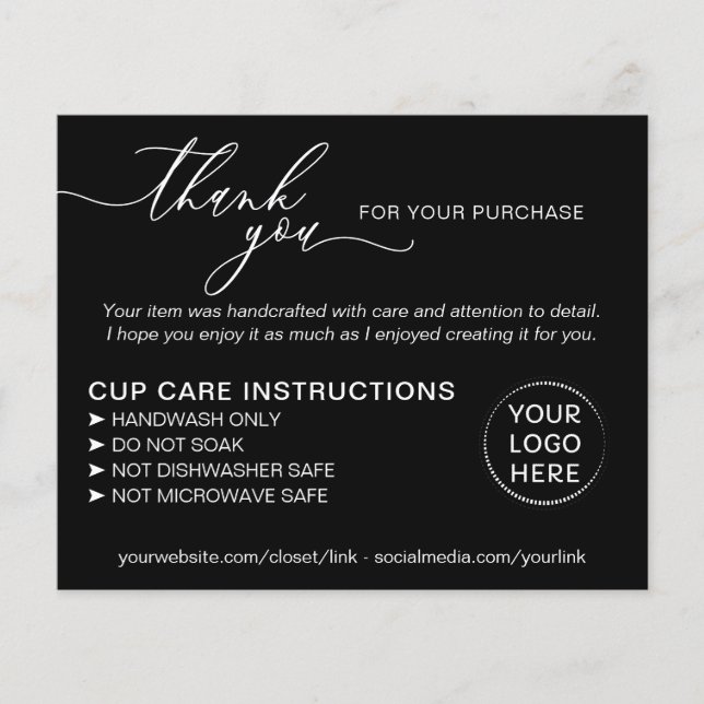 Black Small Business Tumbler Cup Care Instructions Flyer (Front)