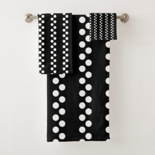 Black: Small white Polka Dot Pattern Bath Towel Set