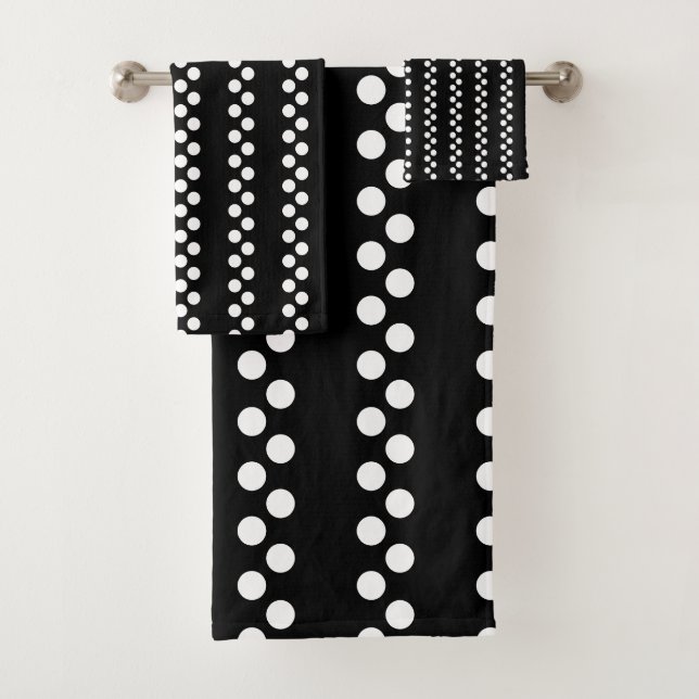 Black: Small white Polka Dot Pattern Bath Towel Set (Insitu)