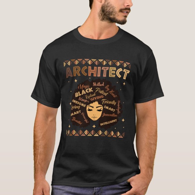 Black Smart Architect Afro Hair Melanin African Am T-Shirt (Front)