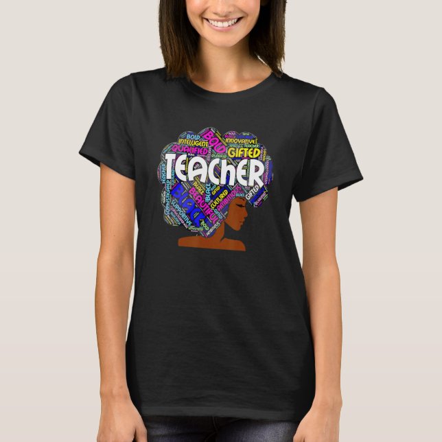 Black Smart Teacher Afro Love Melanin African Amer T-Shirt (Front)