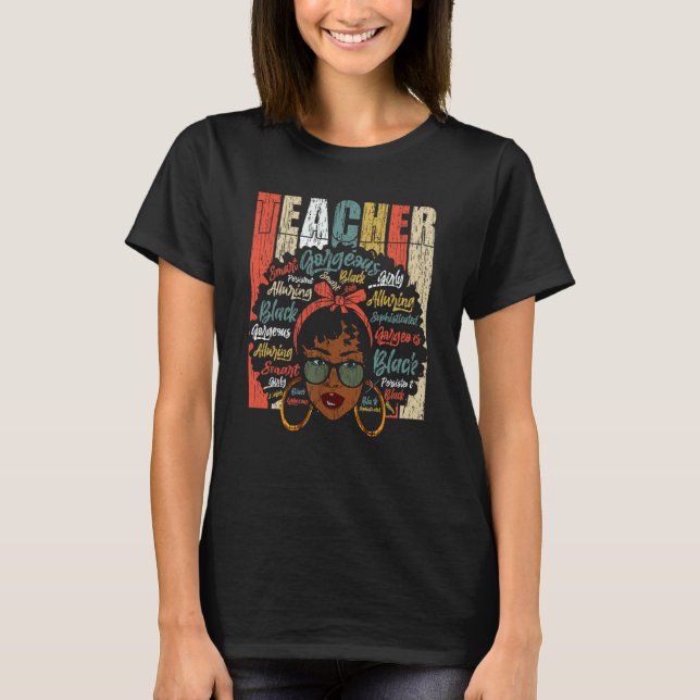 Black Smart Teacher Afro Love Melanin African Amer T-Shirt (Front)