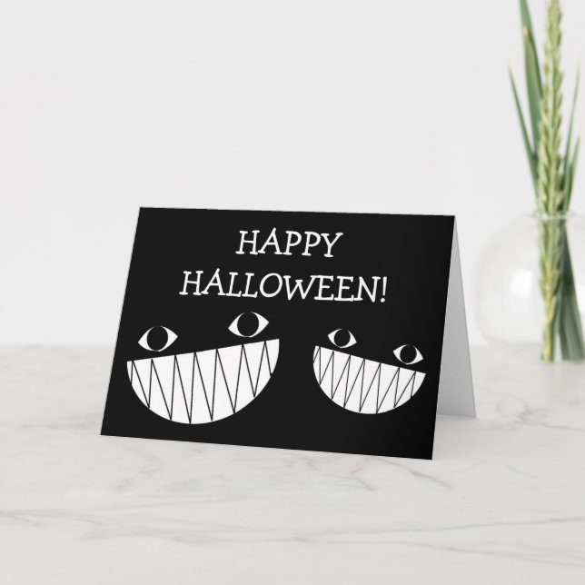 Black, Smiling, Halloween Folded Greeting Card (Front)