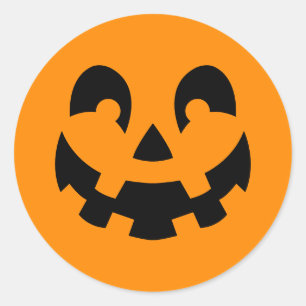 Black Smiling Halloween Pumpkin Face On Orange Classic Round Sticker